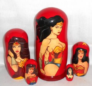 Wonder Woman on red Babushka Matryoshka nesting Doll  Babooshki Babushkas