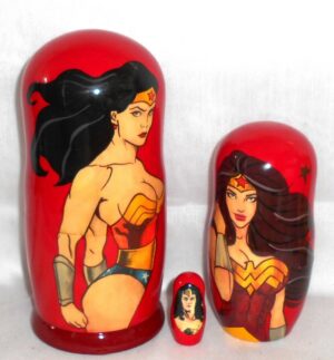 Wonder Woman on red nesting Doll Babooshki s