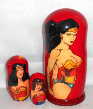 Wonder Woman on red nesting Doll Babooshki s