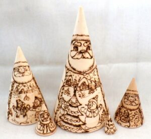 Santa & Snowmen wood-burn conical CLR nesting Doll Babooshki s raw plain unpainted Unfinished Montessori blank