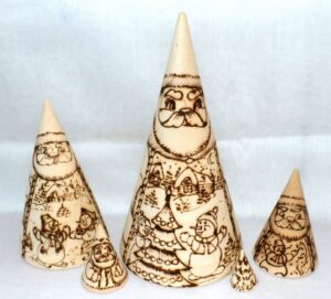Santa & Snowmen wood-burn conical Babushka CLR Babushka Matryoshka nesting Doll Babooshki Babushkas raw plain unpainted Unfinished Montessori blank