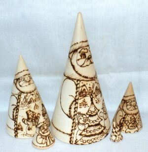 Santa & Snowmen wood-burn conical CLR nesting Doll Babooshki s raw plain unpainted Unfinished Montessori blank