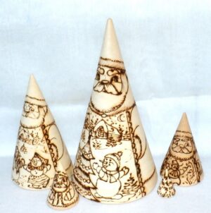 Santa & Snowmen wood-burn conical CLR nesting Doll Babooshki s raw plain unpainted Unfinished Montessori blank