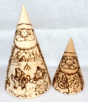 Santa & Snowmen wood-burn conical CLR nesting Doll Babooshki s raw plain unpainted Unfinished Montessori blank