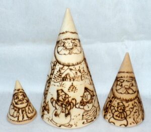 Santa & Snowmen wood-burn conical CLR nesting Doll Babooshki s raw plain unpainted Unfinished Montessori blank