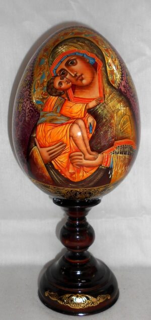 Virgin Mary on purple  royalty GIANT Egg with decorated stand - 4