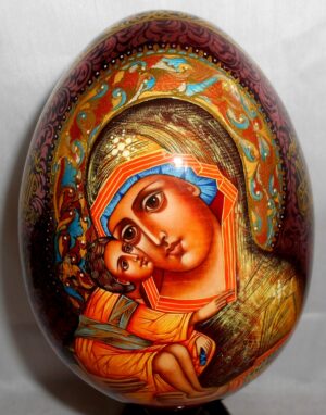 Virgin Mary on purple  royalty GIANT Egg with decorated stand - 5