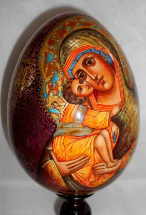 Virgin Mary on purple  royalty GIANT Egg with decorated stand - 6