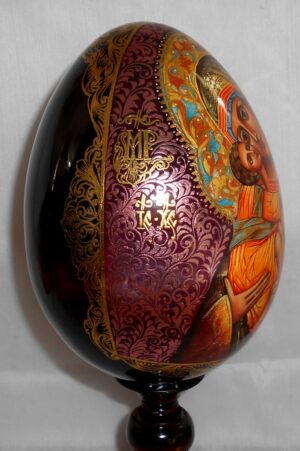 Virgin Mary on purple  royalty GIANT Egg with decorated stand - 7