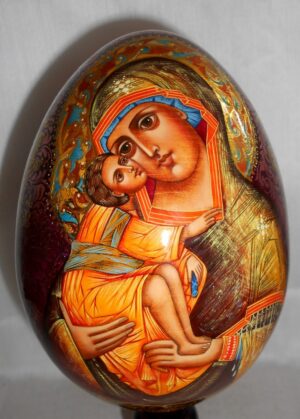 Virgin Mary on purple  royalty GIANT Egg with decorated stand - 3