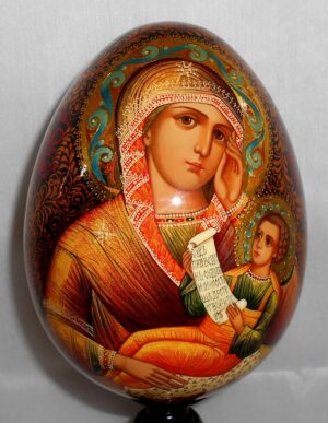 Virgin Mary with Child GIANT Egg with decorated stand