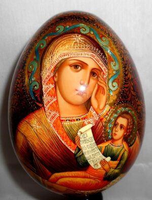 Virgin Mary with Child GIANT Egg with decorated stand - 5
