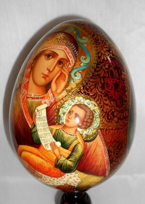 Virgin Mary with Child GIANT Egg with decorated stand - 6