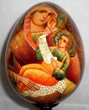 Virgin Mary with Child GIANT Egg with decorated stand - 8