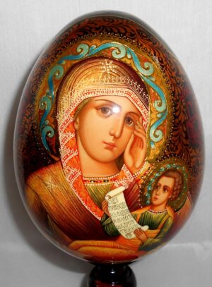 Virgin Mary with Child GIANT Egg with decorated stand - 10