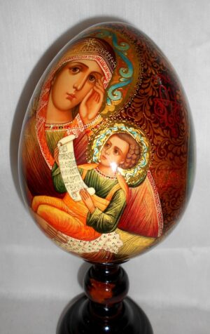 Virgin Mary with Child GIANT Egg with decorated stand - 11