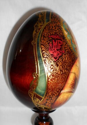 Virgin Mary with Child GIANT Egg with decorated stand - 12