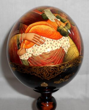 Virgin Mary with Child GIANT Egg with decorated stand - 13