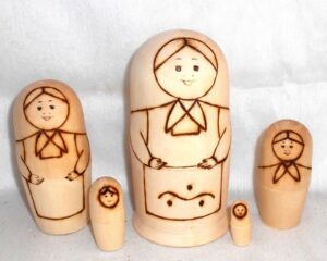 DIY 5-set with apron simple babushka CLR Babushka Matryoshka nesting Doll Babooshki Babushkas raw plain unpainted Unfinished Montessori blank