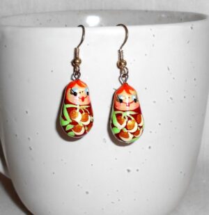 Earrings red haired nesting Doll Babooshki s