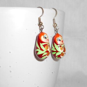Earrings red haired nesting Doll Babooshki s