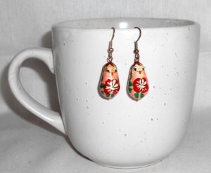 Earrings pink and red Babushka   Babushka Matryoshka nesting Doll  Babooshki Babushkas