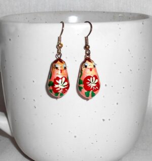 Earrings pink and red nesting Doll Babooshki s