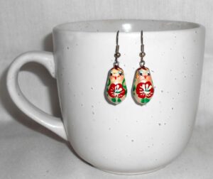 Earrings pearl with poppies Babushka   Babushka Matryoshka nesting Doll  Babooshki Babushkas