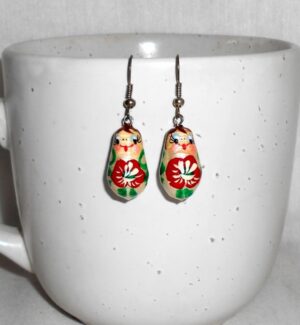 Earrings pearl with poppies nesting Doll Babooshki s