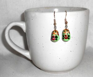 Earrings light green with flowers Babushka   Babushka Matryoshka nesting Doll  Babooshki Babushkas