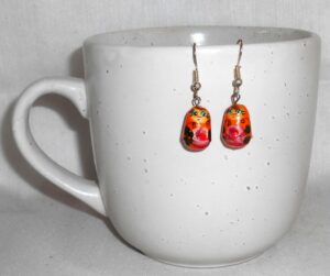 Earrings orange with flowers Babushka   Babushka Matryoshka nesting Doll  Babooshki Babushkas