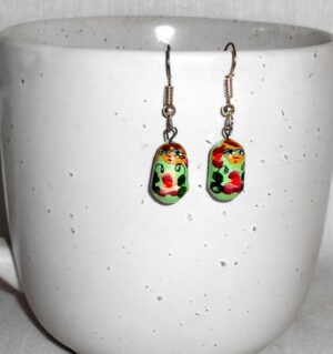 Earrings light green with red nesting Doll Babooshki s