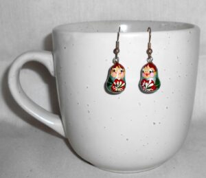 Earrings pearl blue with poppies Babushka   Babushka Matryoshka nesting Doll  Babooshki Babushkas
