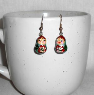 Earrings pearl blue with poppies nesting Doll Babooshki s