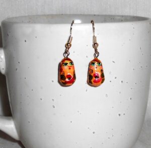 Earrings pearl orange with flowers nesting Doll Babooshki s