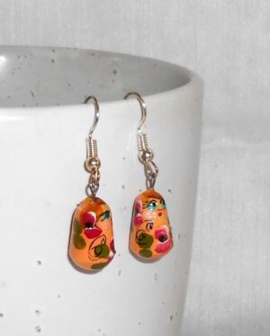 Earrings pearl orange with flowers nesting Doll Babooshki s