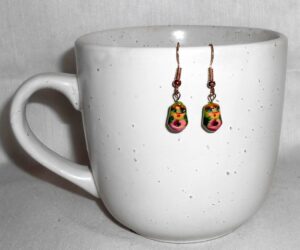 Earrings green with flowers Babushka   Babushka Matryoshka nesting Doll  Babooshki Babushkas