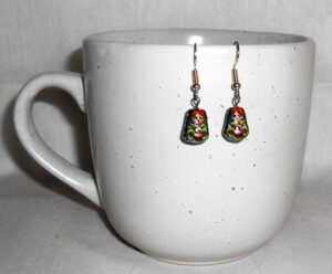 Earrings dark blue with flowers Babushka   Babushka Matryoshka nesting Doll  Babooshki Babushkas