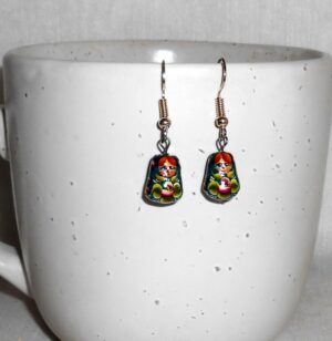 Earrings dark blue with flowers nesting Doll Babooshki s