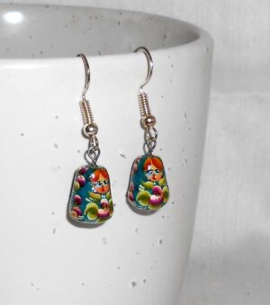 Earrings dark blue with flowers nesting Doll Babooshki s