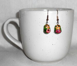 Earrings light green with roses Babushka   Babushka Matryoshka nesting Doll  Babooshki Babushkas