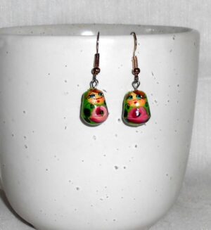 Earrings light green with roses nesting Doll Babooshki s