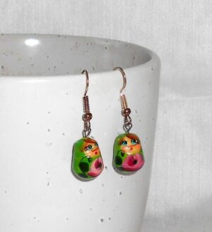 Earrings light green with roses nesting Doll Babooshki s