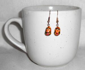 Earrings yellow and red Babushka   Babushka Matryoshka nesting Doll  Babooshki Babushkas