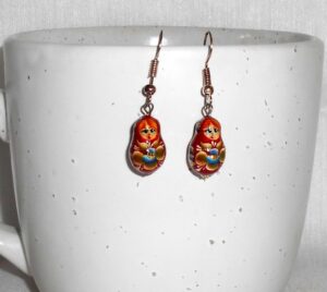 Earrings dark red and blue flowers nesting Doll Babooshki s