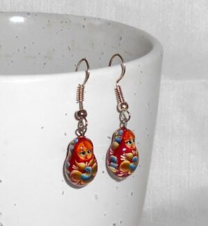 Earrings dark red and blue flowers nesting Doll Babooshki s