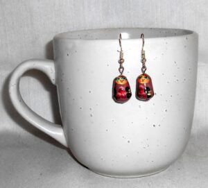 Earrings purple and flowers Babushka   Babushka Matryoshka nesting Doll  Babooshki Babushkas