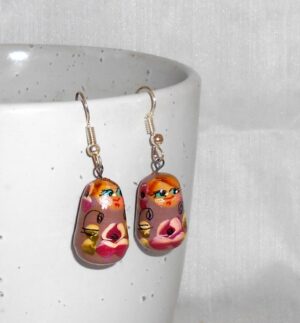 Earrings pinkish and flowers nesting Doll Babooshki s