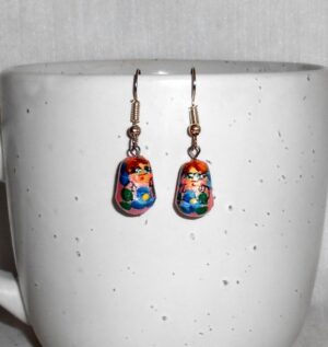 Earrings pink and blue flowers nesting Doll Babooshki s