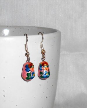 Earrings pink and blue flowers nesting Doll Babooshki s